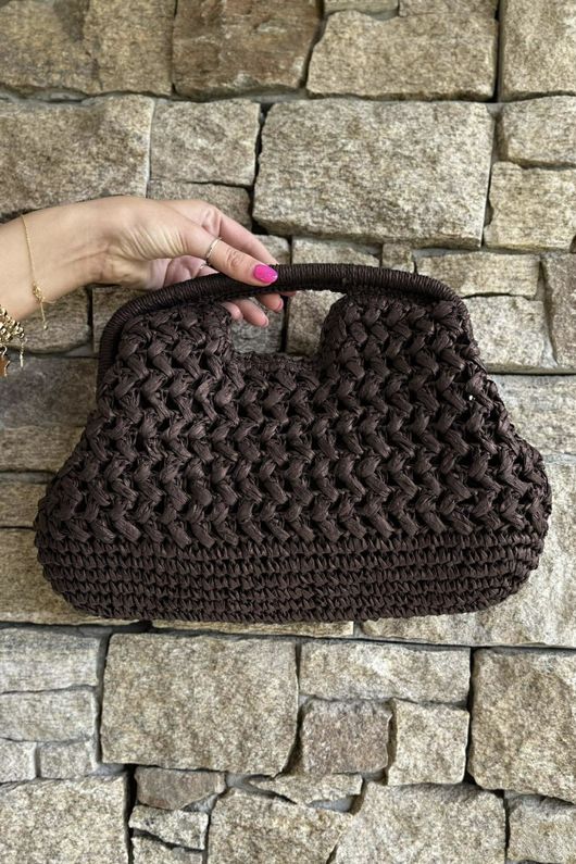 Tarida Raffia Clutch Crossbody Bag Chocolate